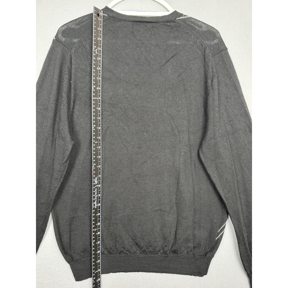 Vintage Kenneth Roberts Black Merino Wool Pullover Sweater Mens Large L V Neck - Picture 4 of 6